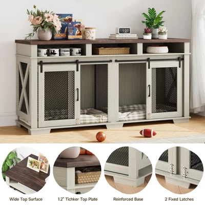 71" Dog Crate Furniture For 2 Dogs, Dog Kennel With 3 Storage Drawers & Removable Divider 7 71" Dog Crate Furniture For 2 Dogs, Dog Kennel With 3 Storage Drawers & Removable Divider - Image 5