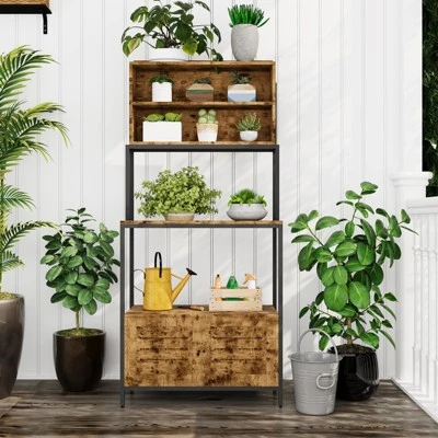 5-Tier Bakers Rack With Power Outlet, 67.7'' Microwave Stand With Storage Cabinet & Open Shelves 7 5-Tier Bakers Rack With Power Outlet, 67.7'' Microwave Stand With Storage Cabinet & Open Shelves - Image 5