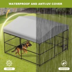 4X4x6FT Large Outdoor Dog Kennel, Heavy Duty Metal Dog Cage With Waterproof Roof, Rotating Feeding Bowl And Lock, For All Dog Breeds 15 4X4x6FT Large Outdoor Dog Kennel, Heavy Duty Metal Dog Cage With Waterproof Roof, Rotating Feeding Bowl And Lock, For All Dog Breeds -House Beautiful GUEST ef9b9f88 901f 437b a834 215c18377998