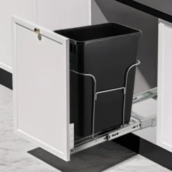 Pull-Out Under Cabinet Trash Can Organizer, Stainless Steel Slide-Out Holder, Adjustable Shelf For 30L Bin, Black -House Beautiful GUEST efb9a059 ff0b 4b09 8715 08162df7395d