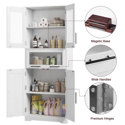 Pantry Cabinet, Tall Bathroom Storage Cabinet With Glass Doors And Adjustable Shelf 7 Pantry Cabinet, Tall Bathroom Storage Cabinet With Glass Doors And Adjustable Shelf - Image 5