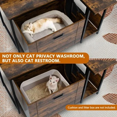 Large Hidden Litter Box Furniture With Storage Shelves, Enclosure Cabinet For Self-Cleaning & Traditional Litter Boxes, Grey 6 Large Hidden Litter Box Furniture With Storage Shelves, Enclosure Cabinet For Self-Cleaning & Traditional Litter Boxes, Grey - Image 4