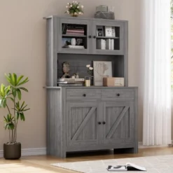 Jojoka Kitchen Pantry Cabinet With Microwave Stand, Freestanding Hutch Cabinet With Buffet Cupboard, Tall Kitchen Cabinets With Adjustable Shelves -House Beautiful GUEST f0a629b3 991b 4320 9b84 db0aba4055e0