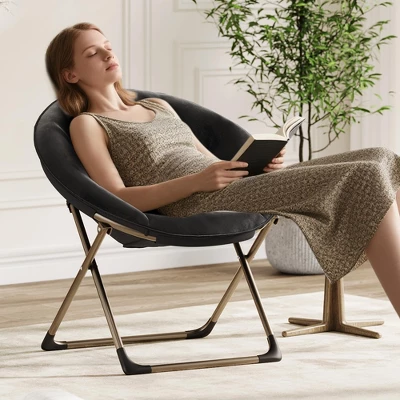 JojokaFolding Saucer Chair, Portable Soft Moon Chair With Folding Metal Frame, Faux Fur XL Circle Chair For Small Spaces, Living Room, Bedroom, 5 JojokaFolding Saucer Chair, Portable Soft Moon Chair With Folding Metal Frame, Faux Fur XL Circle Chair For Small Spaces, Living Room, Bedroom, - Image 3