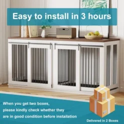 71inch Dual Dog Crate Furniture - Heavy Duty Wooden Kennel W/Sliding Barn Doors & Divider, TV Stand For Large Breeds -House Beautiful GUEST f1cb6c48 8a4e 42b4 8fad 16322d70d7cc