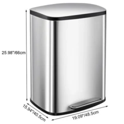 50L/13Gal Heavy Duty Hands-Free Stainless Steel Kitchen Trash Can, Commercial Rectangular Kitchen Waste Bin
