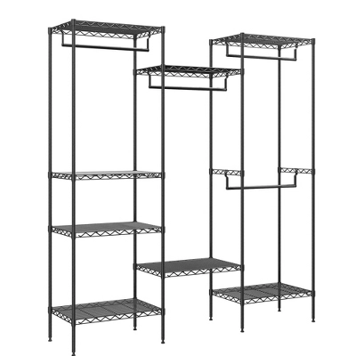 Heavy Duty Metal Clothing Rack, Freestanding Garment Organizer With 4 Hanging Rods And 8 Adjustable Shelves For Closet, Black 10 Heavy Duty Metal Clothing Rack, Freestanding Garment Organizer With 4 Hanging Rods And 8 Adjustable Shelves For Closet, Black - Image 8
