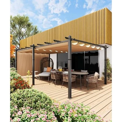 12x20ft Extra Large Aluminum Pergola With Adjustable Canopy, 4-Side Anchoring, Khaki Frame & Curtains, UV & Water Resistant 9 12x20ft Extra Large Aluminum Pergola With Adjustable Canopy, 4-Side Anchoring, Khaki Frame & Curtains, UV & Water Resistant - Image 7