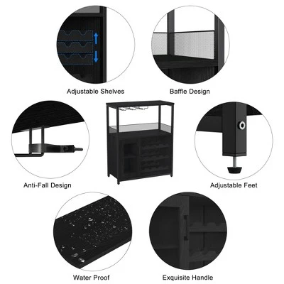 Corner Wine Rack, 3-Tier Freestanding Bar Cabinet For Kitchen, Living Room - 69x35x92cm With Glass Holder & Mesh Door 6 Corner Wine Rack, 3-Tier Freestanding Bar Cabinet For Kitchen, Living Room - 69x35x92cm With Glass Holder & Mesh Door - Image 4