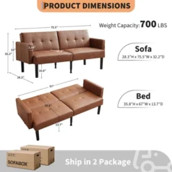 Futon Sofa Bed, Compact Loveseat, Modern Mid-Century Sleeper Sofa
