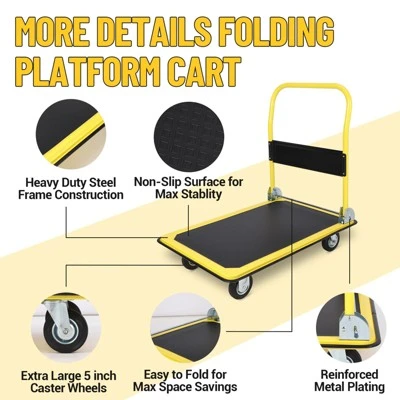 Heavy Duty Foldable Platform Hand Truck, Rolling Push Cart Dolly, Portable Moving Cart For Storage 4 Heavy Duty Foldable Platform Hand Truck, Rolling Push Cart Dolly, Portable Moving Cart For Storage - Image 2