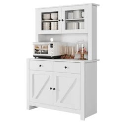 Kitchen Pantry Cabinet With Microwave Stand, Freestanding Hutch Cabinet With Buffet Cupboard & Adjustable Shelves 21 Kitchen Pantry Cabinet With Microwave Stand, Freestanding Hutch Cabinet With Buffet Cupboard & Adjustable Shelves -House Beautiful GUEST f32ff903 4f86 4b16 9b7c 703a8f381d7d