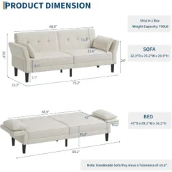 89" Chenille Futon Sofa Bed, Modern Convertible Sleeper Couch With Adjustable Backrest & Armrest, Comfy Futon Couch Bed With 2 Pillows -House Beautiful GUEST f332990b 2fd1 41ff ba8a 5f725f8a4361