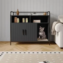 Cat Litter Box Enclosure With Metal Frame And Dual Storage Shelves -House Beautiful GUEST f35df594 6631 492e bf67 7af90c284dc0 1