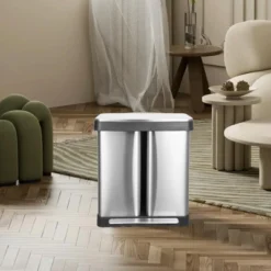 Dual Kitchen Trash Can, Stainless Steel Double Garbage Bin With 2 Compartment, Soft Close Lid, Step Pedal, Removable Buckets -House Beautiful GUEST f35fa4d2 39c2 4330 88aa f8d5e6fc2e67