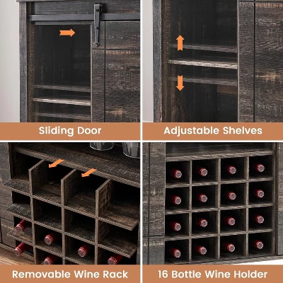 Jojoka Farmhouse Bar Cabinet With Barn Door Cabinet With Rack And Glass Rack, Buffet Cabinet With Storage For Dining Room(Rustic Oak) 7 Jojoka Farmhouse Bar Cabinet With Barn Door Cabinet With Rack And Glass Rack, Buffet Cabinet With Storage For Dining Room(Rustic Oak) - Image 5