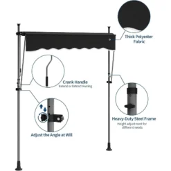 118’’x67’’ Manual Retractable Awning, Freestanding Patio Awning With Crank Handle