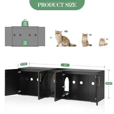 Modern Wooden Hidden Double Litter Box Enclosure Furniture With Soft Cushion ,Cat Washroom 8 Modern Wooden Hidden Double Litter Box Enclosure Furniture With Soft Cushion ,Cat Washroom - Image 6