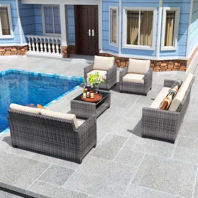 5-Piece Patio Furniture Set,PE Rattan Wicker Sectional Sofa Set With Coffee Table 4 5-Piece Patio Furniture Set,PE Rattan Wicker Sectional Sofa Set With Coffee Table - Image 2