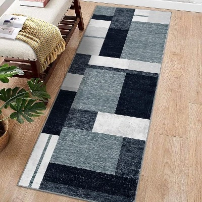 2x6 FT Machine Washable Runner Rug,Modern Geometric Low Pile Non-Slip Hallway, Entryway, Kitchen & Laundry Area Rug, Grey 7 2x6 FT Machine Washable Runner Rug,Modern Geometric Low Pile Non-Slip Hallway, Entryway, Kitchen & Laundry Area Rug, Grey - Image 5