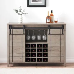 Bar Cabinet, 47" Buffet Server Sideboard With Sliding Barn Doors, Farmhouse Storage Cabinet Cupboard Table With Adjustable Shelf -House Beautiful GUEST f4aa6310 6752 48ea a399 88679b617daa