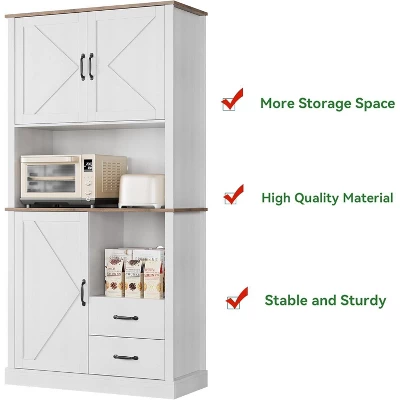 Jojoka Kitchen Pantry Cabinet With Microwave Stand,Bar Cabinet With 2 Drawers And 3 Door Cabinets For Dining Room 7 Jojoka Kitchen Pantry Cabinet With Microwave Stand,Bar Cabinet With 2 Drawers And 3 Door Cabinets For Dining Room - Image 5