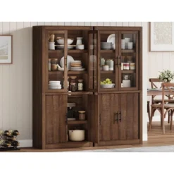Tall Wooden Kitchen Pantry Cabinet,Farmhouse 4-Magnetic Door Freestanding Food Storage Cupboard Pantry Cabinet With Adjustable Shelves & Large Storage -House Beautiful GUEST f5a82ef5 d411 406a 8d44 aaa0c9b9e0e1