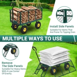 Heavy Duty Steel Garden Cart,550 LBS Capacity 3-in-1 Pullable Metal Wagon With 10" Pneumatic Wheels,180°Rotating Handle & Removable Sides, Green -House Beautiful GUEST f63e8a57 22f8 43fc bfb9 7444e5c2a561