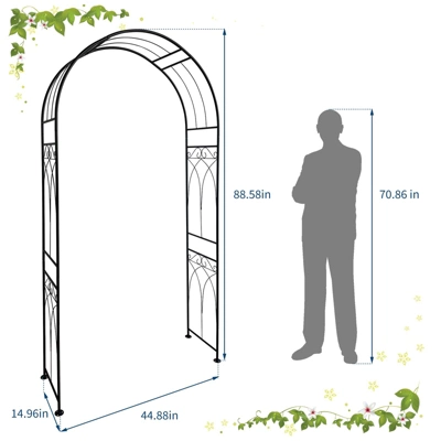 Metal Garden Arch, 88" H Outdoor Lawn Arbor With Stakes, Garden Arch Arbor Trellis For Climbing Plants, Roses, Vines 3 Metal Garden Arch, 88" H Outdoor Lawn Arbor With Stakes, Garden Arch Arbor Trellis For Climbing Plants, Roses, Vines