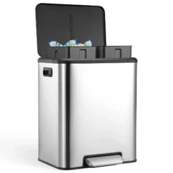 Dual Compartment Trash Can With Lid, 2x4 Gallons (30L) Stainless Steel Waste Bin With 2 Removable Inner Bucket And Soft Close Lid For Courtyard -House Beautiful GUEST f6f2e26e 1365 4fa4 bfa5 0fed014e4fc3