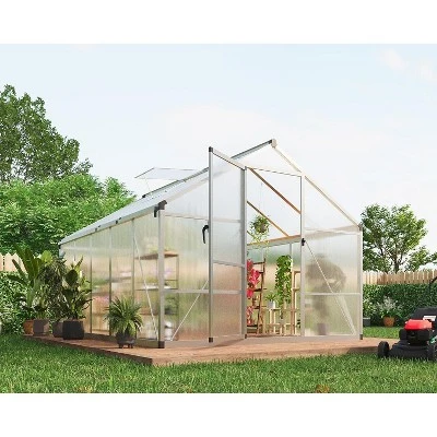 8x10 FT Aluminum Large Walk-in Green House Polycarbonate Greenhouse With Roof Vent Ground Nails Lockable Push Door 13 8x10 FT Aluminum Large Walk-in Green House Polycarbonate Greenhouse With Roof Vent Ground Nails Lockable Push Door - Image 11