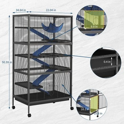 59" 6-Tier Small Animal Cage - Rolling Critter Nation Habitat For Ferrets/Chinchillas/Rabbits W/Ramps & Platforms, Black 5 59" 6-Tier Small Animal Cage - Rolling Critter Nation Habitat For Ferrets/Chinchillas/Rabbits W/Ramps & Platforms, Black - Image 3