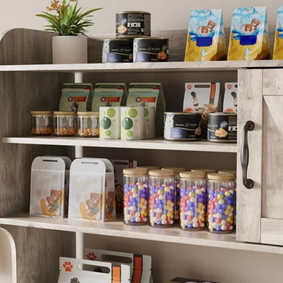 Large Cat Litter Box Enclosure Furniture - Farmhouse Style Pet House With 3 Open Shelves, Storage Cabinet & Scratch Pad - Modern Wood End Table 5 Large Cat Litter Box Enclosure Furniture - Farmhouse Style Pet House With 3 Open Shelves, Storage Cabinet & Scratch Pad - Modern Wood End Table - Image 3