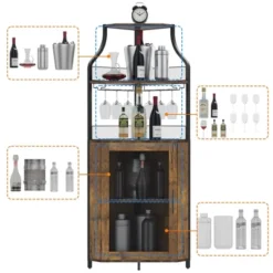 5-Tier Corner Bar Cabinet With Glass Holder & Barn Door, Farmhouse Liquor Storage With Adjustable Shelf For Kitchen, Dining Room, Home Bar, Retro -House Beautiful GUEST f88b9423 0358 47f3 a623 4d46f4ae0260