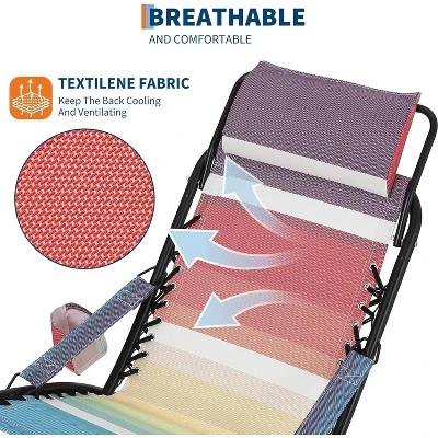 Foldable Beach Chair With Cup Holder, Breathable Mesh Chair With Headrest, Comfortable Poolside Armchair 4 Foldable Beach Chair With Cup Holder, Breathable Mesh Chair With Headrest, Comfortable Poolside Armchair - Image 2