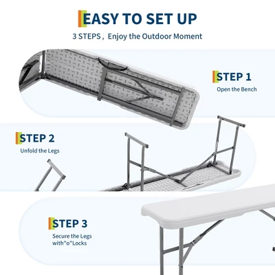 Portable Folding Bench 6 Foot 2 Pack, Plastic Foldable Bench HDPE BenchTop With Carrying Handle 5 Portable Folding Bench 6 Foot 2 Pack, Plastic Foldable Bench HDPE BenchTop With Carrying Handle - Image 3