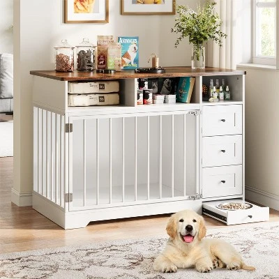 48'' Dog Crate Furniture, Farmhouse Dog Kennel Furniture With Dog Bowl & Storage Drawers 12 48'' Dog Crate Furniture, Farmhouse Dog Kennel Furniture With Dog Bowl & Storage Drawers - Image 10