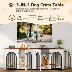 71" Large Dog Crate Furniture For 2 Dogs, Wooden Double Dog Crate With Door, Indoor Dog Kennel TV Stand With Divider And Cushion 13 71" Large Dog Crate Furniture For 2 Dogs, Wooden Double Dog Crate With Door, Indoor Dog Kennel TV Stand With Divider And Cushion -House Beautiful GUEST fa07faeb 3aca 4c4a a27e b792deaa1ced