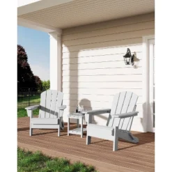 3-Piece Folding Adirondack Chairs Set Of 2 With Side Table, HDPE Plastic Outdoor Chairs With Wood Texture -House Beautiful GUEST fa1bae53 fc86 4178 a395 0aefca41db62