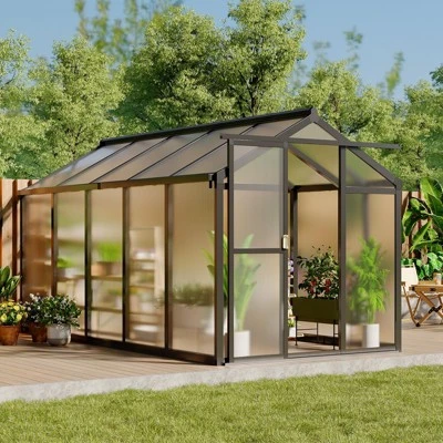 6x10 Ft Aluminum Frame Polycarbonate Accessible Greenhouses With Roof Vents And Sliding Doors Suitable For Outdoor Gardens And Backyards, Black 6 6x10 Ft Aluminum Frame Polycarbonate Accessible Greenhouses With Roof Vents And Sliding Doors Suitable For Outdoor Gardens And Backyards, Black - Image 4
