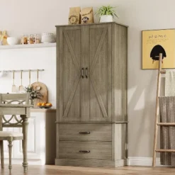 Farmhouse Kitchen Pantry Cabinet,Wood Kitchen Cabinet With Barn Door,Drawers And Adjustable Shelf -House Beautiful GUEST fa61c6c4 3f09 4423 a137 4a2b5853591f 1