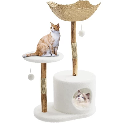 Modern Cat Tree Tower 46-Inch - Solid Wood & Rattan, Cat Tree For Large Cat, Stable Wide Base, Multifunctional Cozy Plush Cat Perches 10 Modern Cat Tree Tower 46-Inch - Solid Wood & Rattan, Cat Tree For Large Cat, Stable Wide Base, Multifunctional Cozy Plush Cat Perches - Image 8