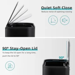 12 Liter 3.2 Gallon Stainless Steel Trash Can, Step On Pedal, Soft Close Lid, Removable Inner Bucket, Brushed Finish, Black -House Beautiful GUEST fb173611 e6f5 4804 8f00 f370fac42a5c