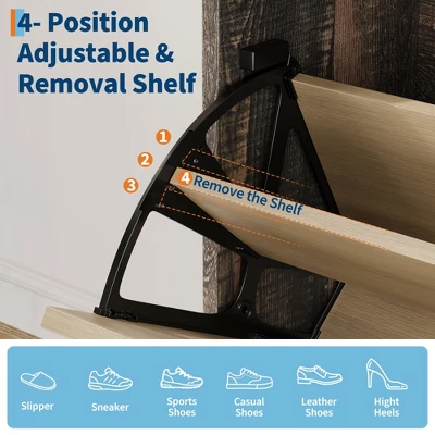 Shoe Cabinet Storage For Entryway, Narrow Shoe Organizers With 4 Flip Drawers, Freestanding With Metal Legs, Large Shoe Rack With Adjustable Shelves 10 Shoe Cabinet Storage For Entryway, Narrow Shoe Organizers With 4 Flip Drawers, Freestanding With Metal Legs, Large Shoe Rack With Adjustable Shelves - Image 8