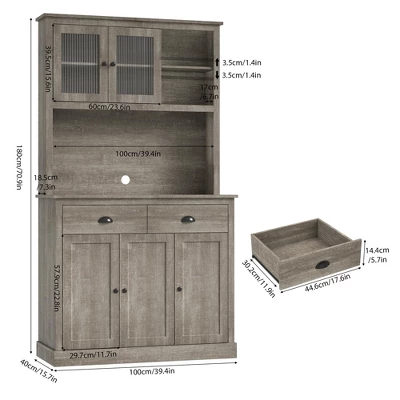 Kitchen Pantry Cabinet With Microwave Stand, Tall Hutch Bar Cabinet With Drawers & Adjustable Shelves 3 Kitchen Pantry Cabinet With Microwave Stand, Tall Hutch Bar Cabinet With Drawers & Adjustable Shelves