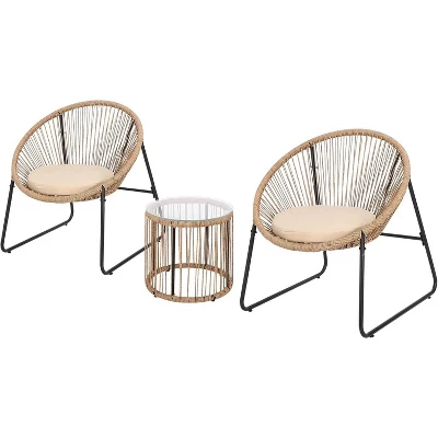 Jojoka 3 Pcs Outdoor Rattan Furniture Set With Seat Cushions, Wicker Patio Modern Lounge Bistro Set With 2 Chairs & Glass Coffee Table For Backyard 3 Jojoka 3 Pcs Outdoor Rattan Furniture Set With Seat Cushions, Wicker Patio Modern Lounge Bistro Set With 2 Chairs & Glass Coffee Table For Backyard