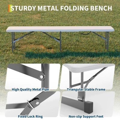 Portable Folding Bench 6 Foot 2 Pack, Plastic Foldable Bench HDPE BenchTop With Carrying Handle 7 Portable Folding Bench 6 Foot 2 Pack, Plastic Foldable Bench HDPE BenchTop With Carrying Handle - Image 5
