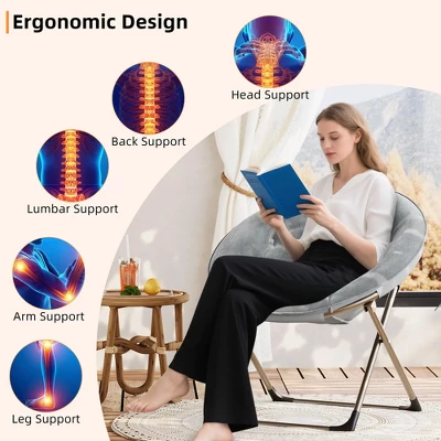 JojokaFolding Saucer Chair, Portable Soft Moon Chair With Folding Metal Frame, Faux Fur XL Circle Chair For Small Spaces, Living Room, Bedroom, 12 JojokaFolding Saucer Chair, Portable Soft Moon Chair With Folding Metal Frame, Faux Fur XL Circle Chair For Small Spaces, Living Room, Bedroom, - Image 10