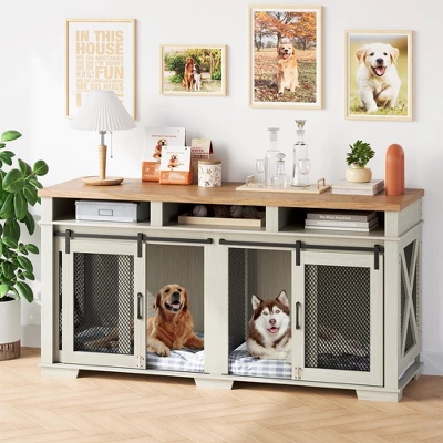 71" Dog Crate Furniture For 2 Dogs, Dog Kennel Furniture With Removable Divider And 3 Storage Compartments 8 71" Dog Crate Furniture For 2 Dogs, Dog Kennel Furniture With Removable Divider And 3 Storage Compartments - Image 6
