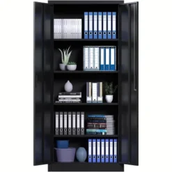 71" Metal Storage Cabinet With Doors, Lock And 4 Adjustable Shelves, Tall Pantry Cabinet For Garage, Office, Bedroom, Shop, Craft Room, Black -House Beautiful GUEST fcb59791 fcfd 44ea b714 48a1bfda9802